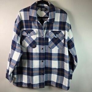 HFX Shirt Jacket Womens XL Blue White Plaid Excellent Wool Blend Flannel Shacket